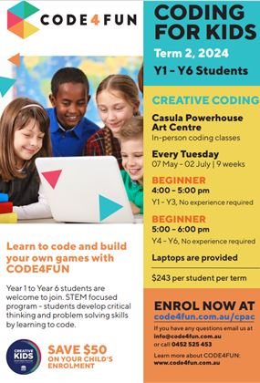 Term 2 Computer Coding Classes for children year 4 - 6